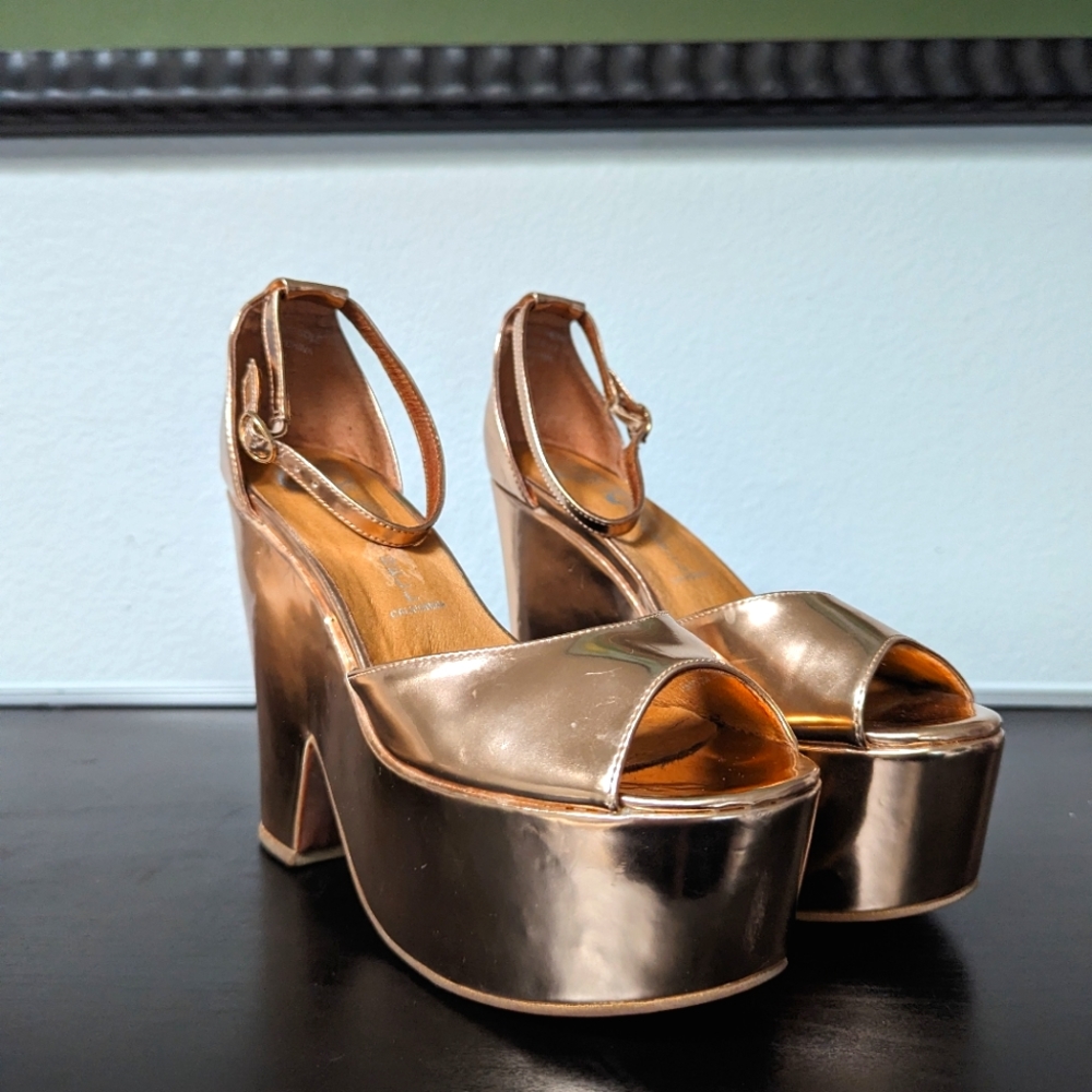 Jeffrey Campbell Lambada Mirrored Rose Gold Platform Heels
